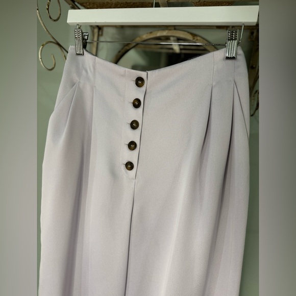 TOPSHOP Lilac Satin Coco Button Fly Wide Leg Pants, purple/lavender, pockets, 6 - Picture 7 of 7